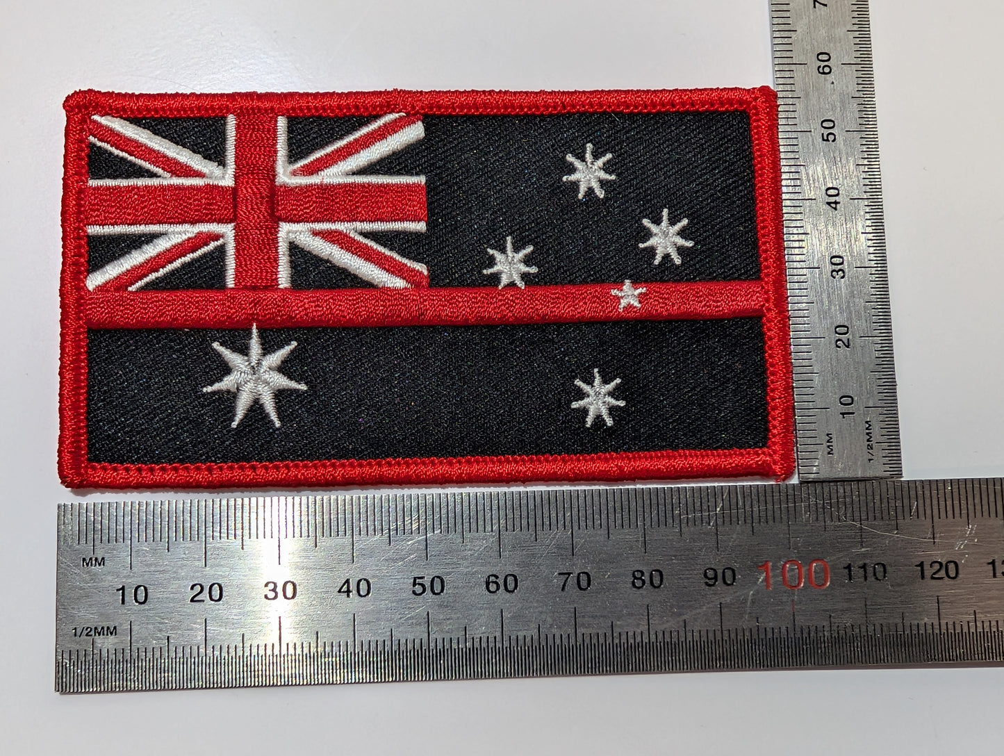 Thin Red Line woven patch heat transfer